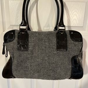Talbots Black Leather & Tweed Dual Zipper & Handles Large Purse Tote